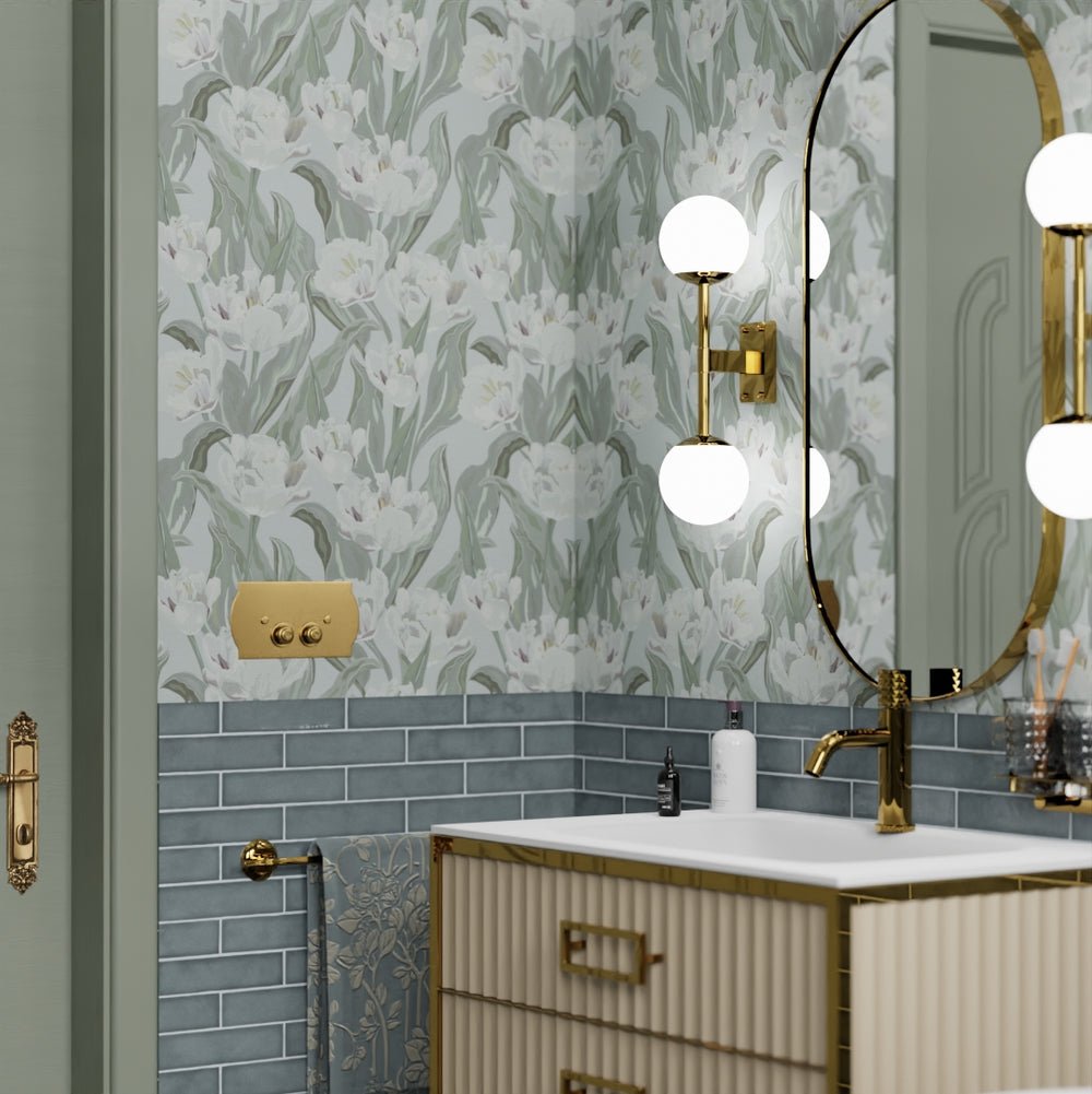 Monet Wallpaper - Olive and Nettle Green on Mineral - LAN100190 - Lucie Annabel - Premier Wallcovering