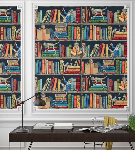 Monkey Library Wallpaper - Colourful Blue - Brand McKenzie - BMCF003/08A - Premier Wallcovering