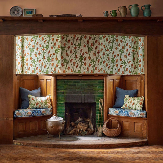 Monkshood Wallpaper - Tangerine/Sage - 217345 - Morris & Co - Premier Wallcovering