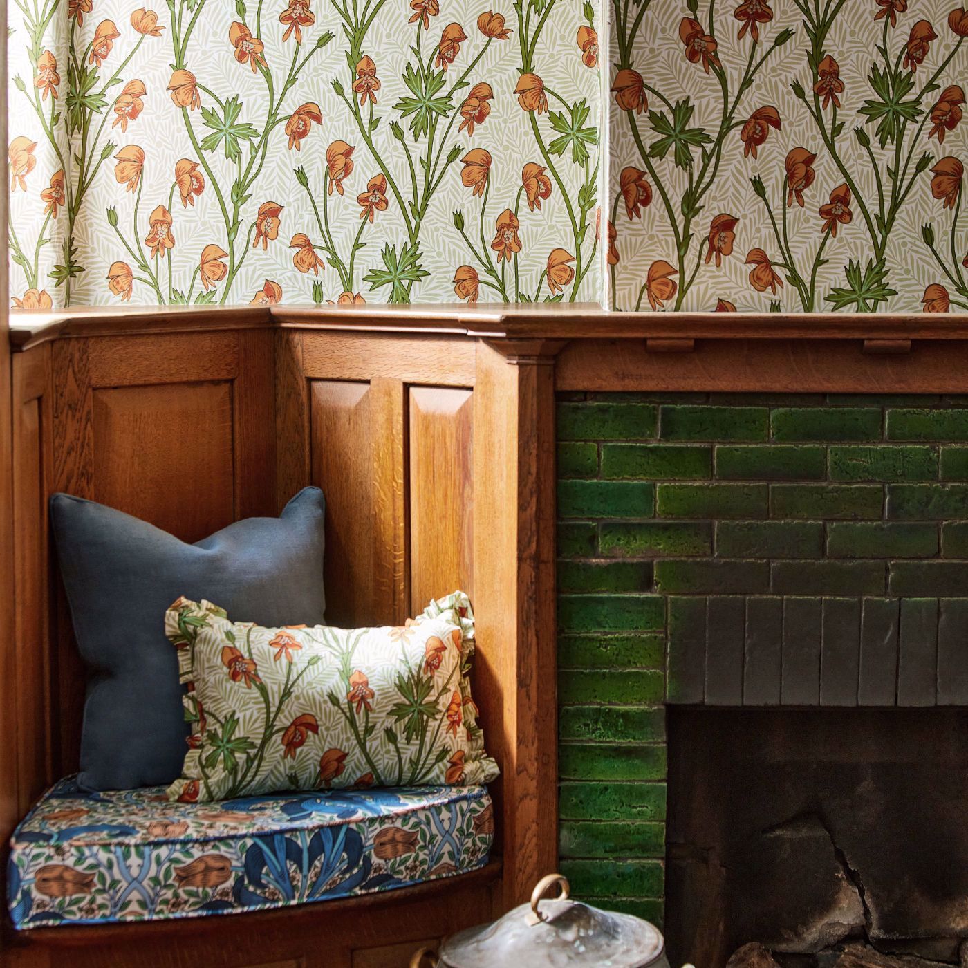 Monkshood Wallpaper - Tangerine/Sage - 217345 - Morris & Co - Premier Wallcovering
