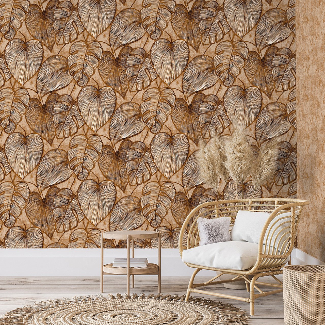 Monstera Lead Julie Feels Home Wallpaper - Bronze/ Peach - Hohenberger - 26936 - Premier Wallcovering