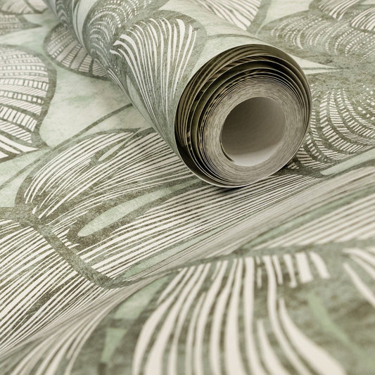 Monstera Lead Julie Feels Home Wallpaper - Olive Sage - Hohenberger - 26935 - Premier Wallcovering