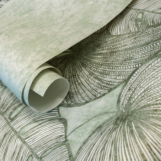 Monstera Twin Lead Julie Feels Home Wall Mural - Olive Sage - Hohenberger - 26973 - Premier Wallcovering