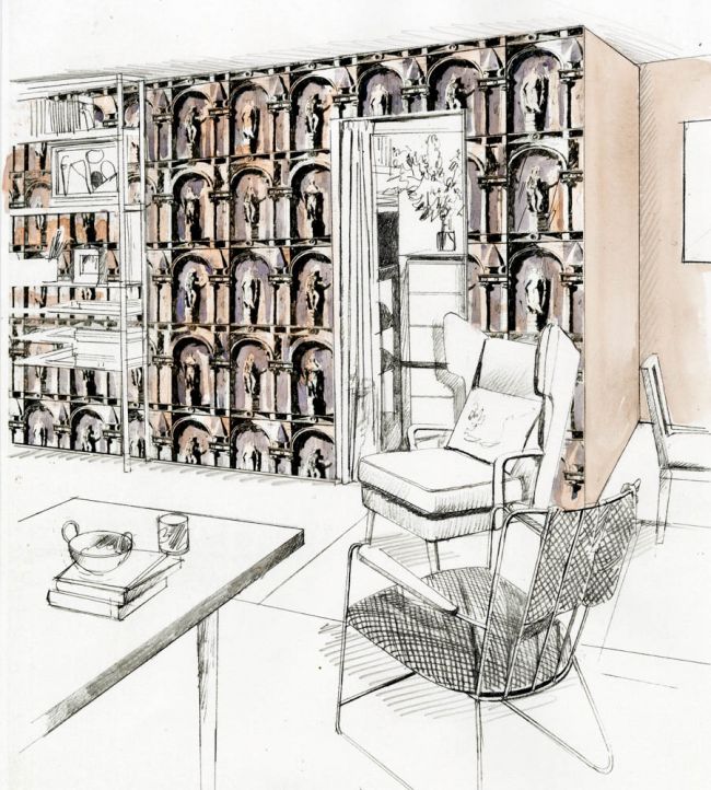 Montacute Wallpaper - City Grey/Bone Black - ZPLW312967 - Zoffany - Premier Wallcovering