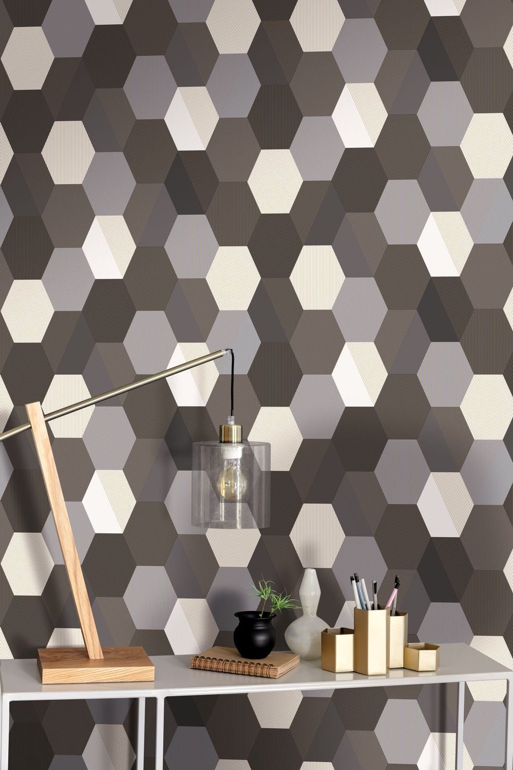 Moonlight Hexagone Wallpaper - Noir - Caselio - 100109023 - Premier Wallcovering