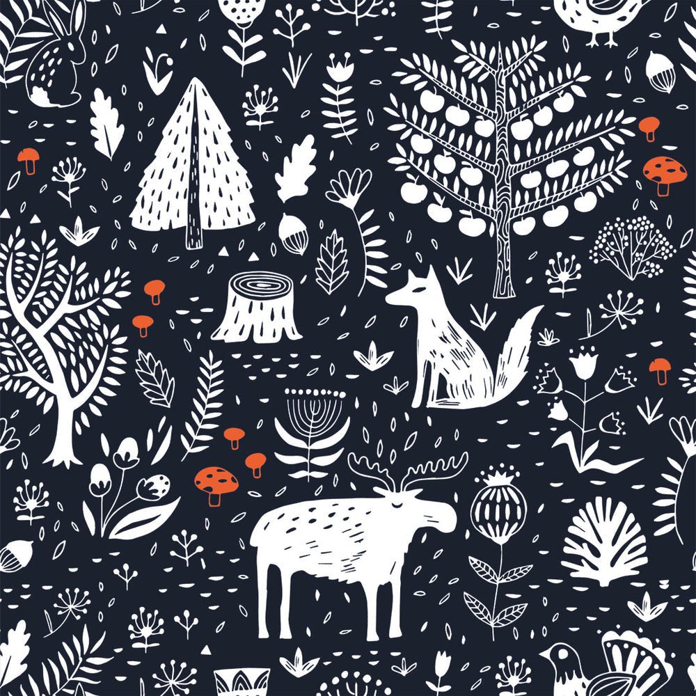 Moose in The Hoose Wallpaper - Midnight Navy & Crimson Accent - Lust Home - LH900043 - Premier Wallcovering
