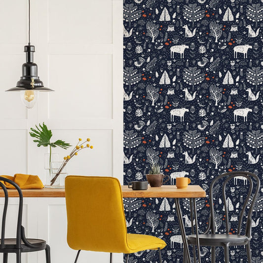 Moose in The Hoose Wallpaper - Midnight Navy & Crimson Accent - Lust Home - LH900043 - Premier Wallcovering