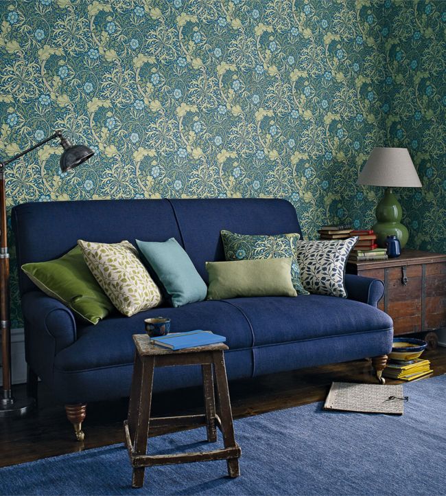 Morris Seaweed Wallpaper - Cobalt/Thyme - 214713 - Morris & Co - Premier Wallcovering