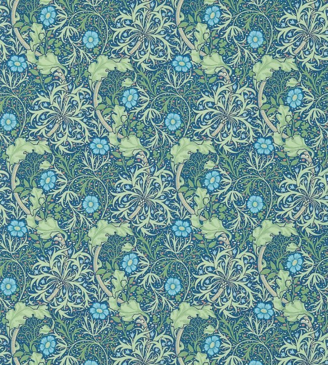 Morris Seaweed Wallpaper - Cobalt/Thyme - 214713 - Morris & Co - Premier Wallcovering