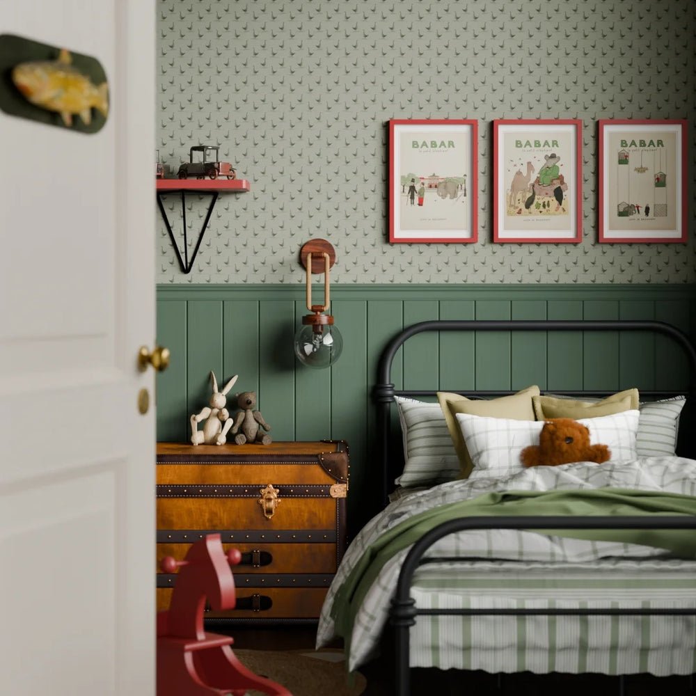 Mother Goose Wallpaper - Gentleman Green and Warm Grey - LAN100226 - Lucie Annabel - Premier Wallcovering