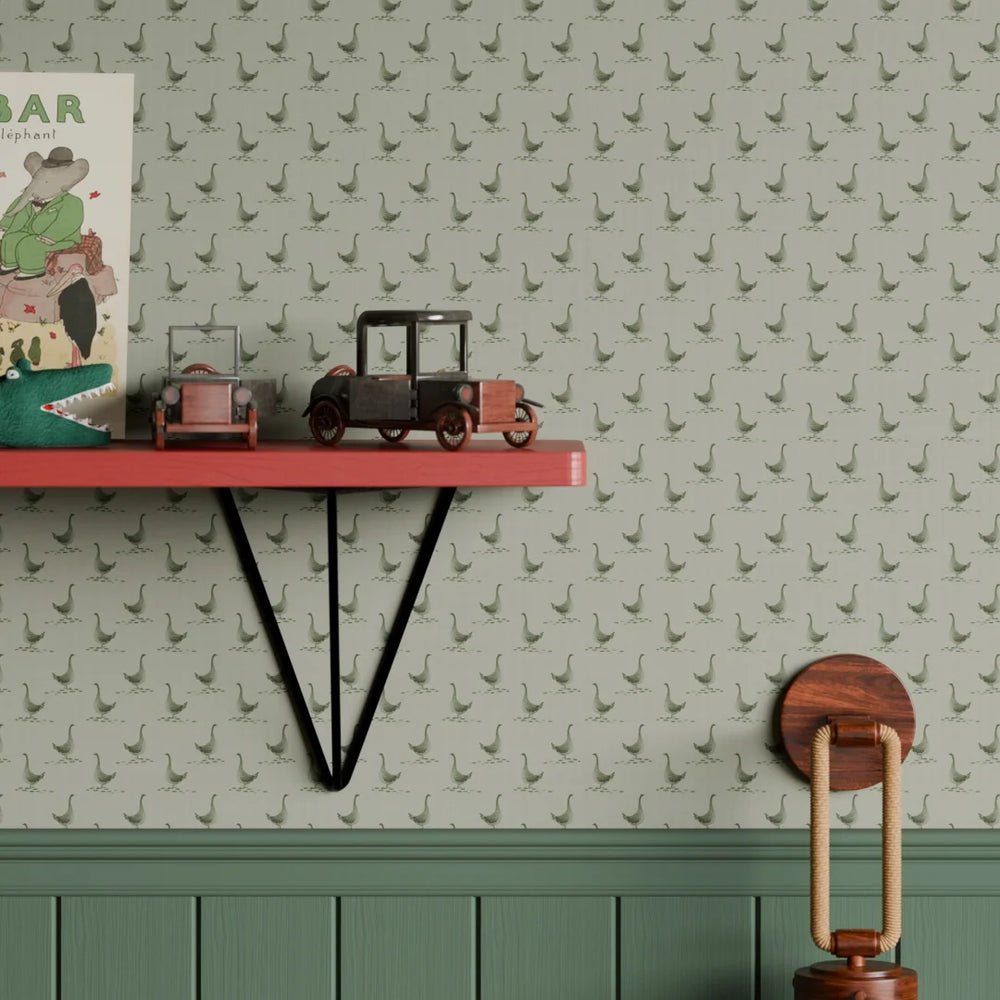 Mother Goose Wallpaper - Gentleman Green and Warm Grey - LAN100226 - Lucie Annabel - Premier Wallcovering