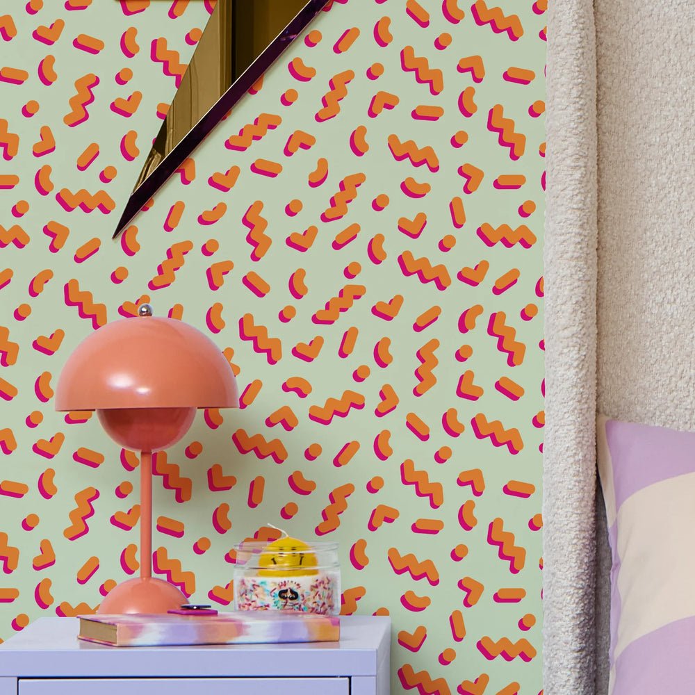Move To The Music Wallpaper - Celadon Green & Sunset Orange - Lust Home - LH900532 - Premier Wallcovering