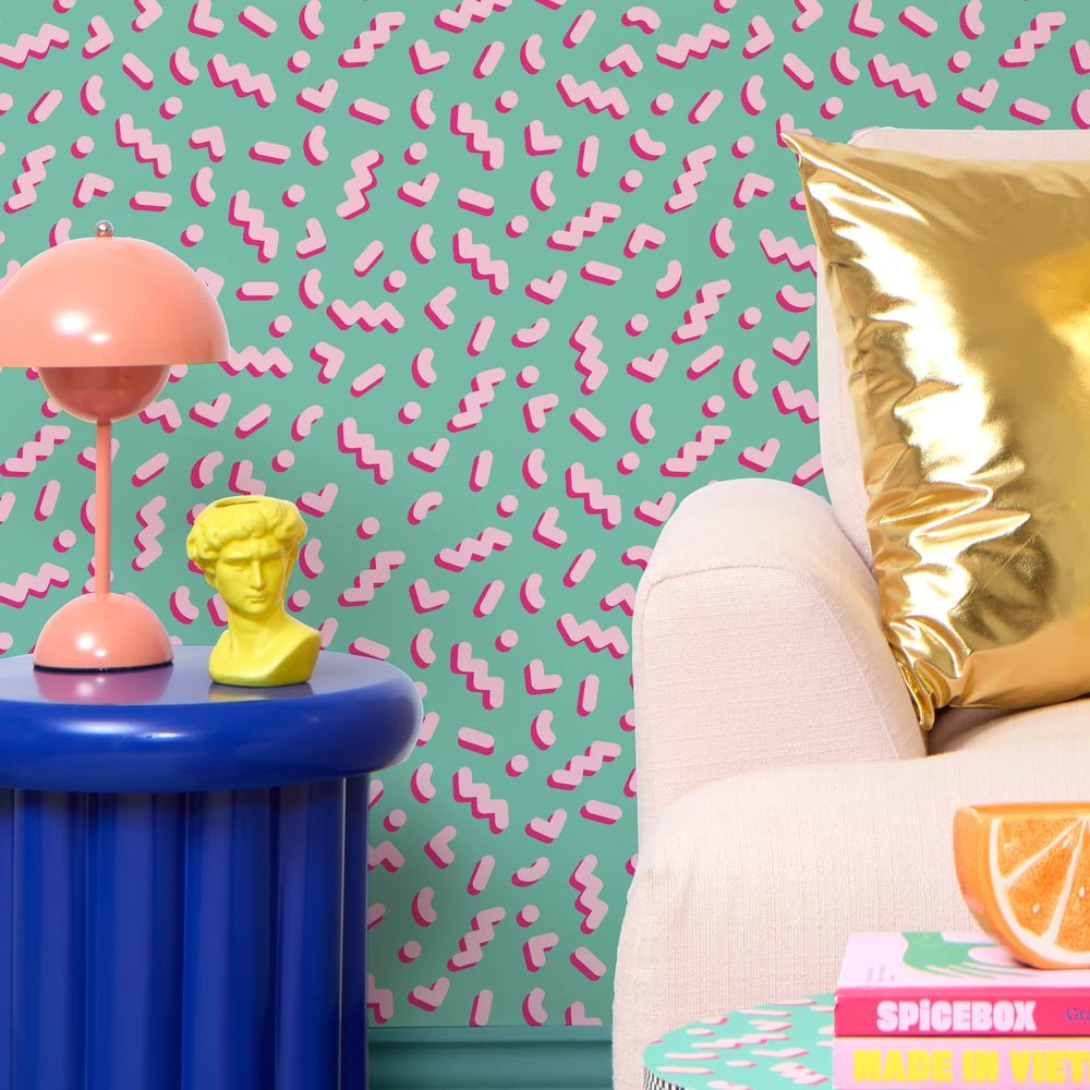 Move To The Music Wallpaper - Miami Mint & Bubblegum Pink - Lust Home - LH900530 - Premier Wallcovering