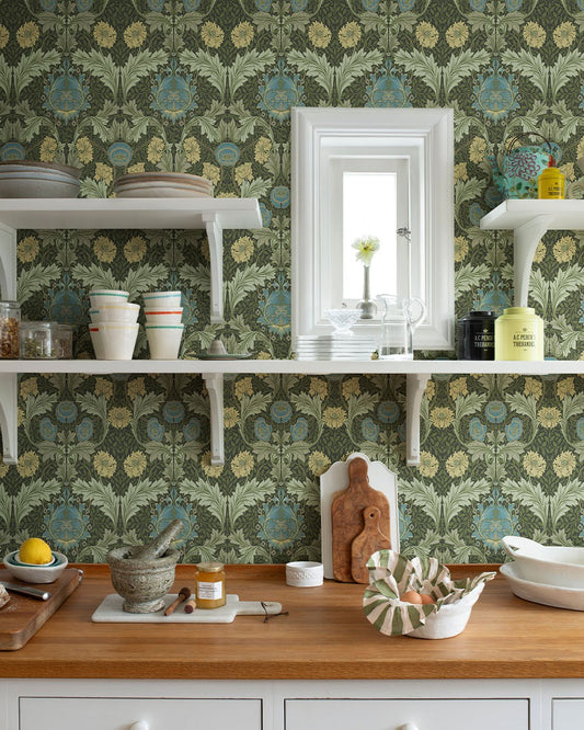 Myrtle Wallpaper - Green / Blue - Midbec - 82060 - Premier Wallcovering