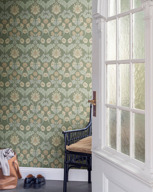 Myrtle Wallpaper - Green /apricot - Midbec - 82059 - Premier Wallcovering