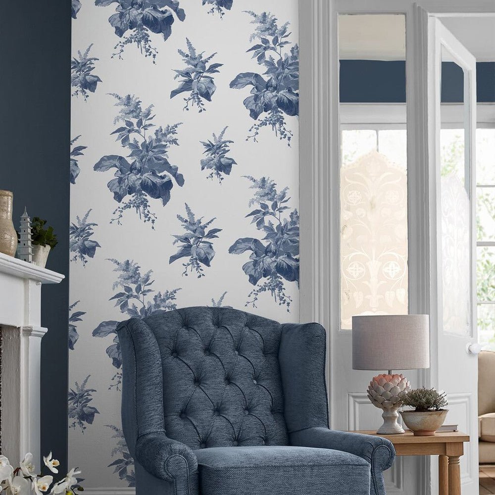 Narberth Wallpaper - Midnight Seaspray Blue - Laura Ashley - 119851 - Premier Wallcovering