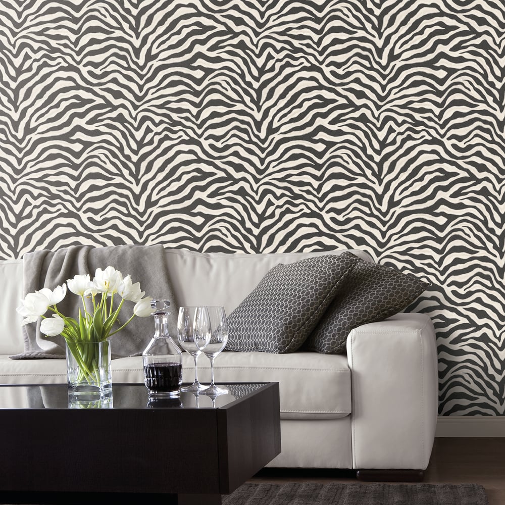 Natural FX 2 Zebra Wallpaper - Black & White - Galerie - G67491 - Premier Wallcovering