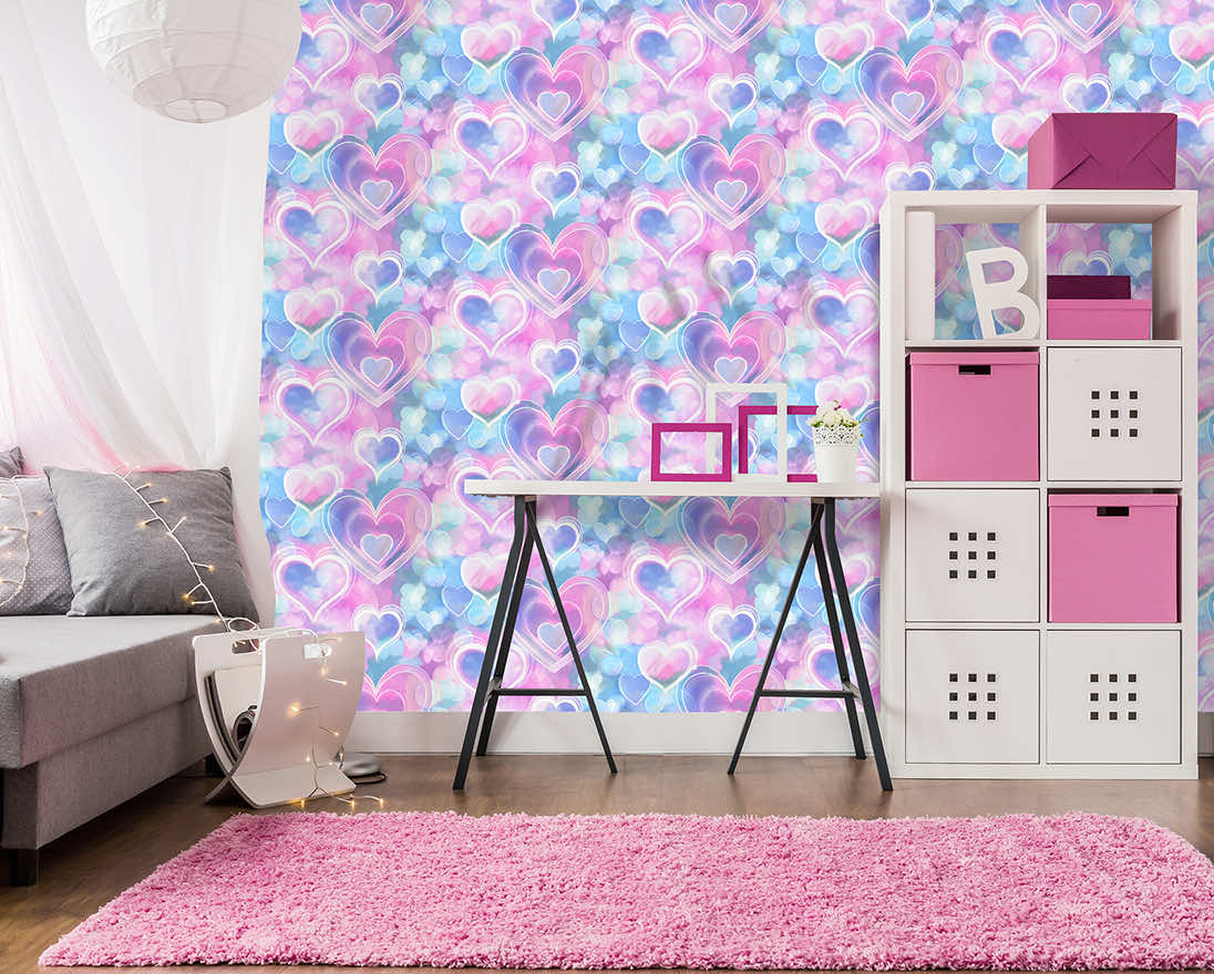 Neon Hearts Wallpaper - Pink/Blue - Holden Décor - 13785 - Premier Wallcovering