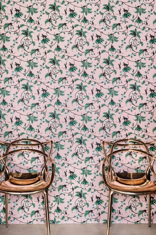 New Monkey Wallpaper - Pale Pink - BG/TW01/01 - Barneby Gates - Premier Wallcovering