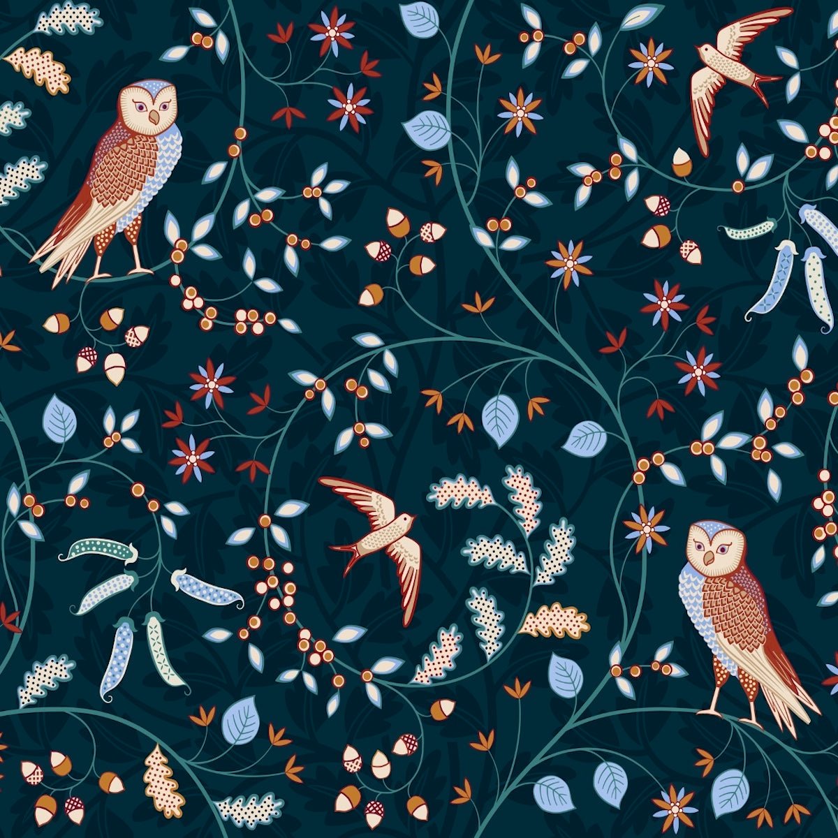 Morris Collections - 1033 - 2 - Newill Wallpaper - Midnight Blue - Premier Wallcovering