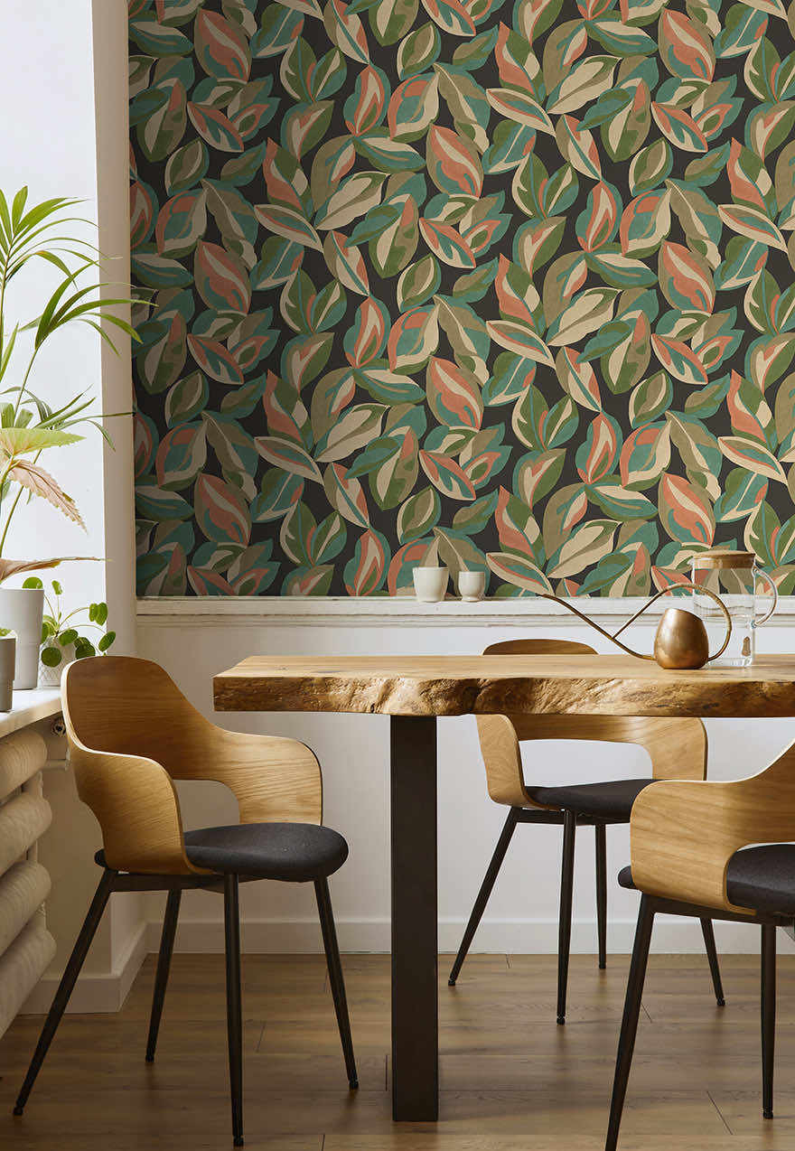 Nicolai Leaf Wallpaper - Charcoal - Holden Décor - 91593 - Premier Wallcovering