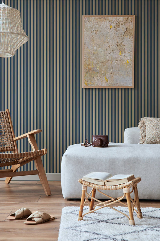Niton Stripes Wallpaper - Blue - Summer Gray - Premier Wallcovering