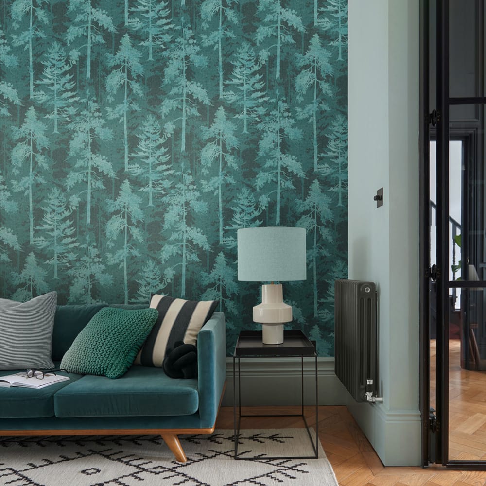 Norse Forest Wallpaper - Teal - Graham & Brown - 121428 - Premier Wallcovering