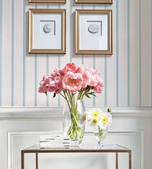 Notch Stripe Wallpaper - Flax & Navy - Thibaut - T10259 - Premier Wallcovering