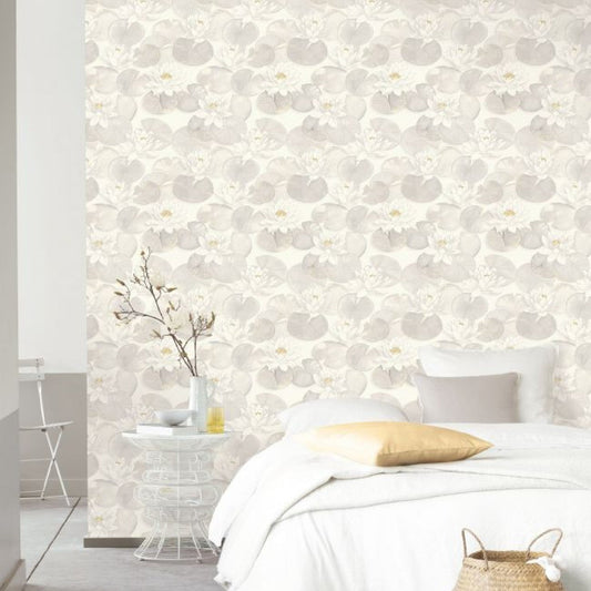 Nymphea Gardens Wallpaper - Blanc Coton - Casadeco - 87630122 - Premier Wallcovering