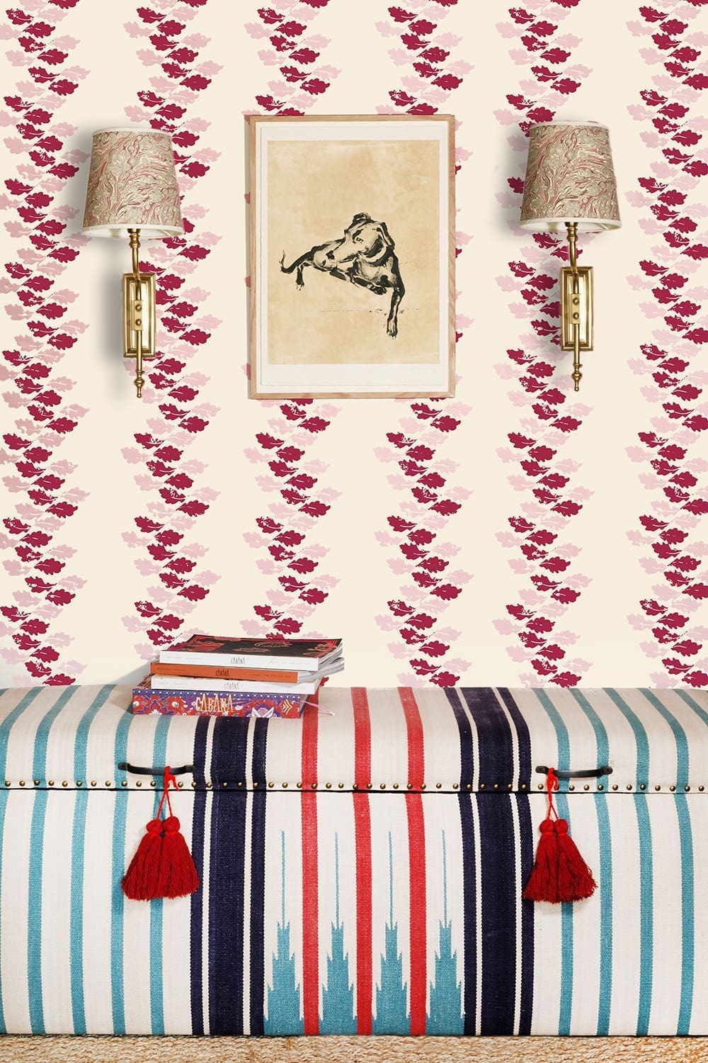 Oak Leaves Wallpaper - Red / Pink - BG2700102 - Barneby Gates - Premier Wallcovering