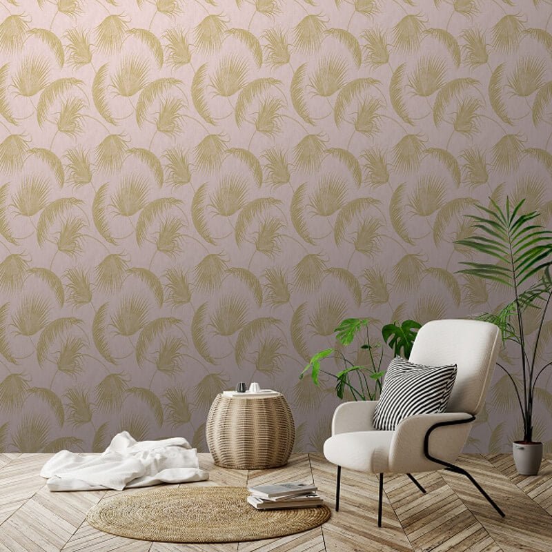 Oasis Leaves Metallic Wallpaper - Pink - SK Filson - SK20018 - Premier Wallcovering