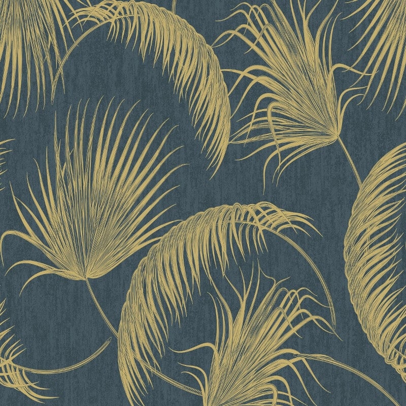 Oasis Leaves Metallic Wallpaper - Blue - SK Filson - SK20019 - Premier Wallcovering