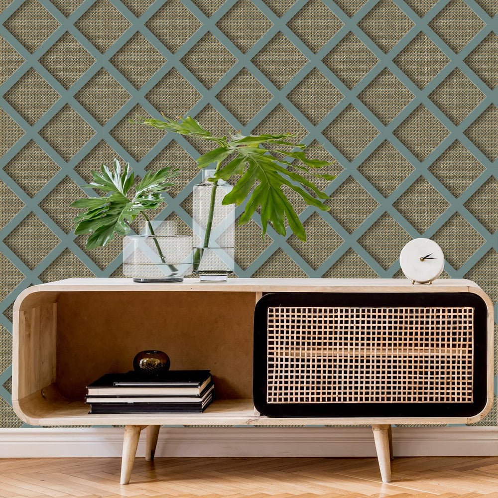 Ocean Panel Rattan Wallpaper - Natural - Superfresco Easy - 119805 - Premier Wallcovering