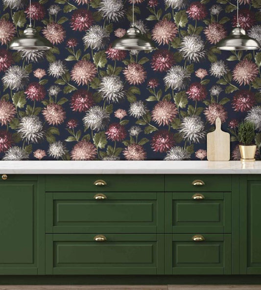 October Bloom Wallpaper - Navy - Woodchip & Magnolia - WM - 140 - 01R - Premier Wallcovering