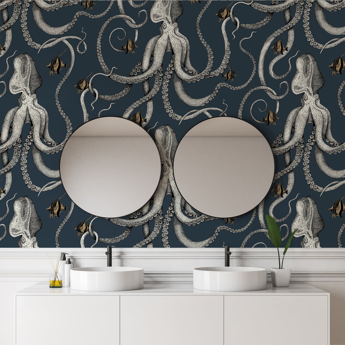 Octopoda Grand Wallpaper - Deep Sea Blue - Josephine Munsey - JMW-103001 - Premier Wallcovering