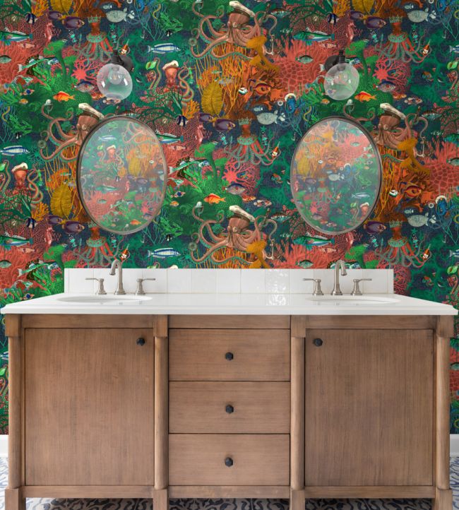 Octopus Wallpaper - Emerald Coral - Brand McKenzie - BMWL005/06B - Premier Wallcovering