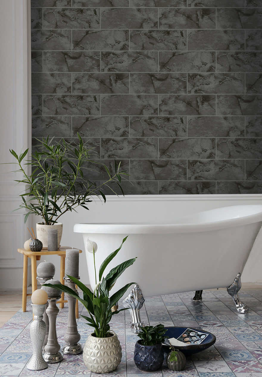Odeon Tile Wallpaper - Charcoal - Holden Décor - 89390 - Premier Wallcovering