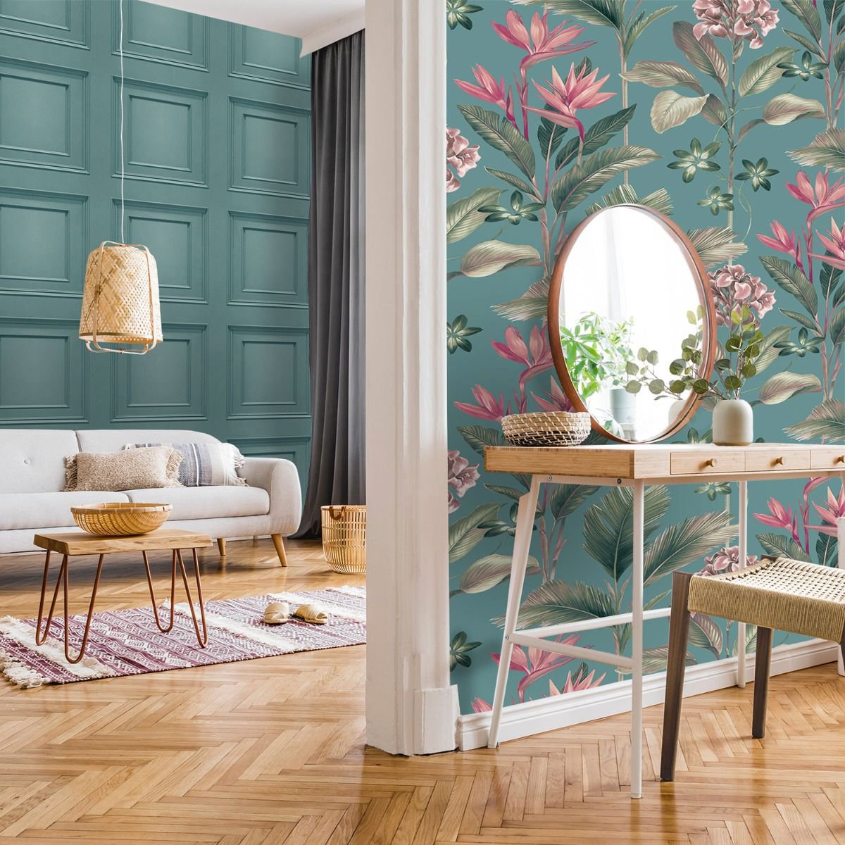 Oliana Floral Wallpaper - Soft Teal - Belgravia - 8486 - Premier Wallcovering