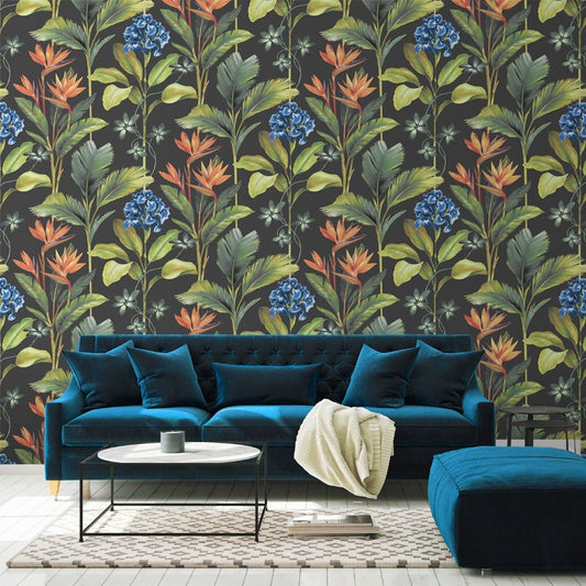 Oliana Floral Wallpaper - Charcoal - Belgravia - 8484 - Premier Wallcovering