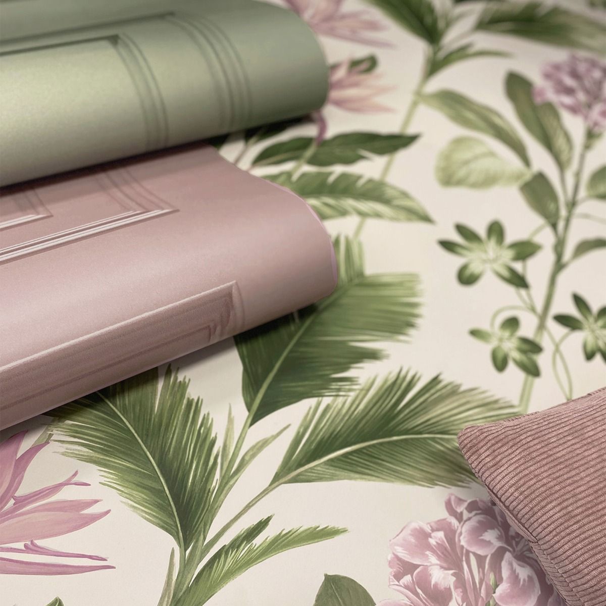 Oliana Floral Wallpaper - Green / Pink - Belgravia - 8495 - Premier Wallcovering