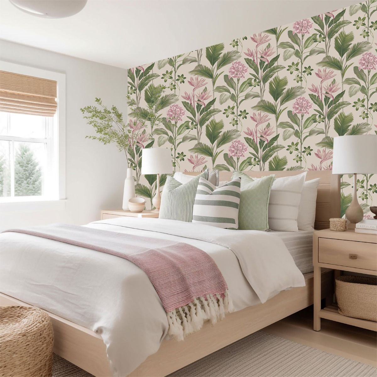 Oliana Floral Wallpaper - Green / Pink - Belgravia - 8495 - Premier Wallcovering