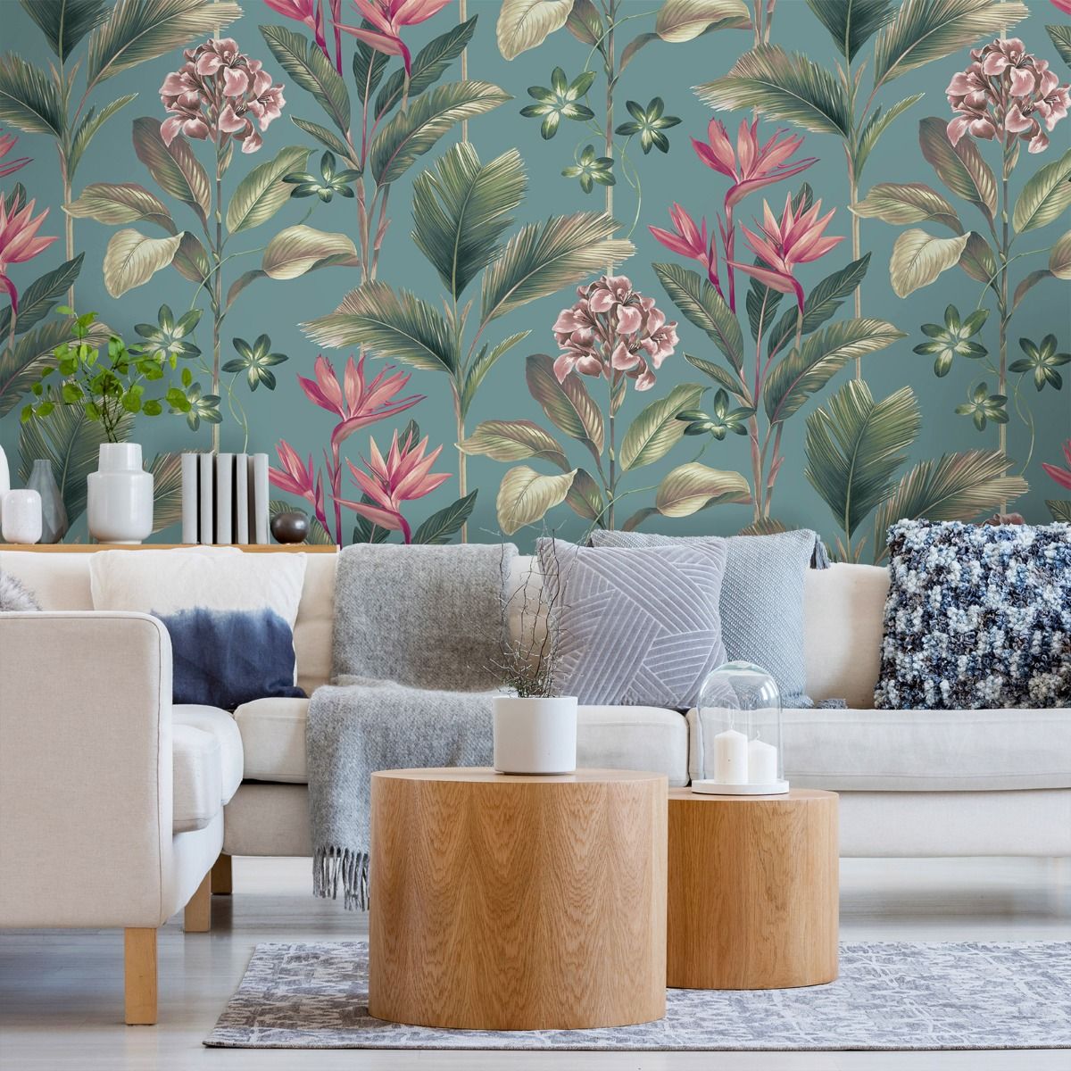 Oliana Floral Wallpaper - Soft Teal - Belgravia - 8486 - Premier Wallcovering