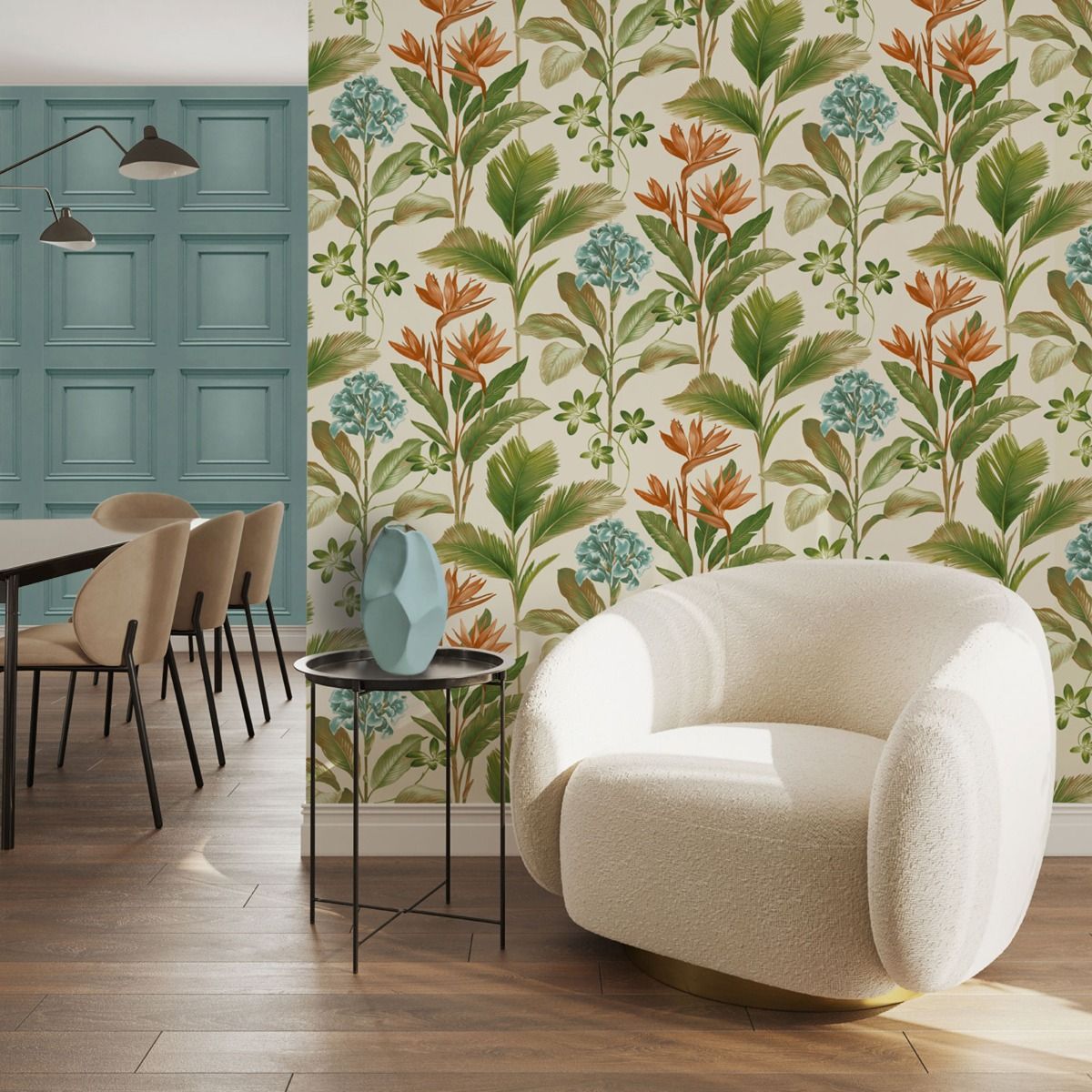 Oliana Floral Wallpaper - Green / Blue - Belgravia - 8496 - Premier Wallcovering