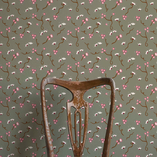 Olivia Wallpaper - Muddy Green - Ottoline - W/OL/101/1 - Premier Wallcovering