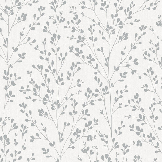Omaru Calluna Leaf Motif Metallic Wallpaper - Silver - Grandeco - A71402 - Premier Wallcovering