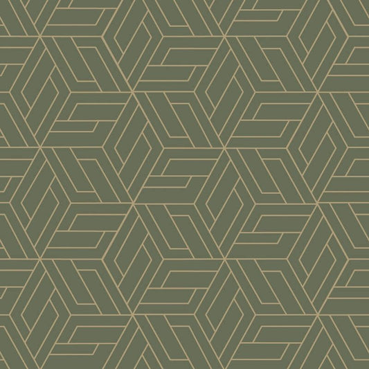 Omaru Cobra Geometric Metallic Wallpaper - Green/Gold - Grandeco - A67303 - Premier Wallcovering