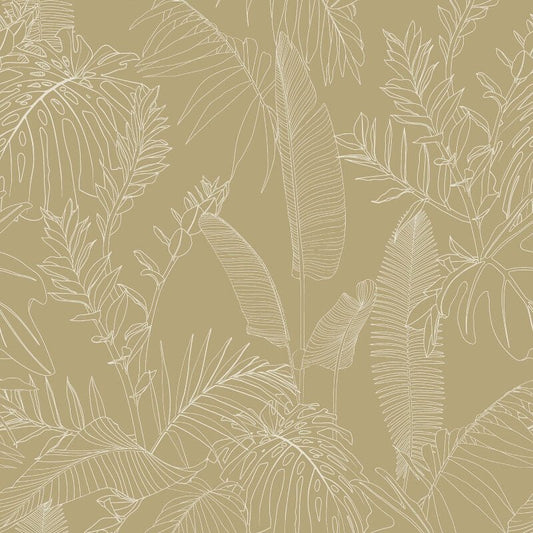 Omaru Galapalos Tropical Leaves Wallpaper - Beige - Grandeco - A69302 - Premier Wallcovering