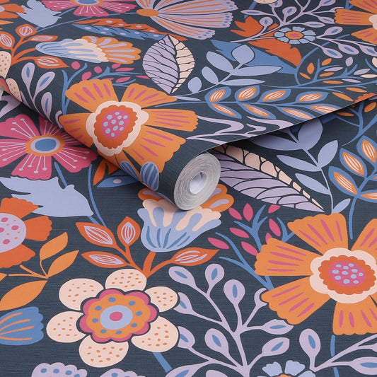 Oopsy Daisy Wallpaper - Blue Lilac Tangerine - Envy - 122373 - Premier Wallcovering