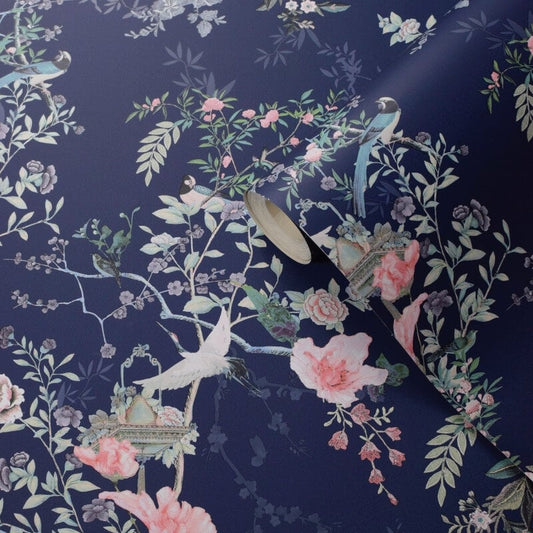 Ophelia Floral Wallpaper - Navy Blue - Lipsy London - 144080 - Premier Wallcovering