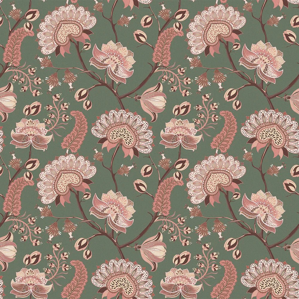 Ophelia Wallpaper - Moss and Blush Pink - LAN100104 - Lucie Annabel - Premier Wallcovering